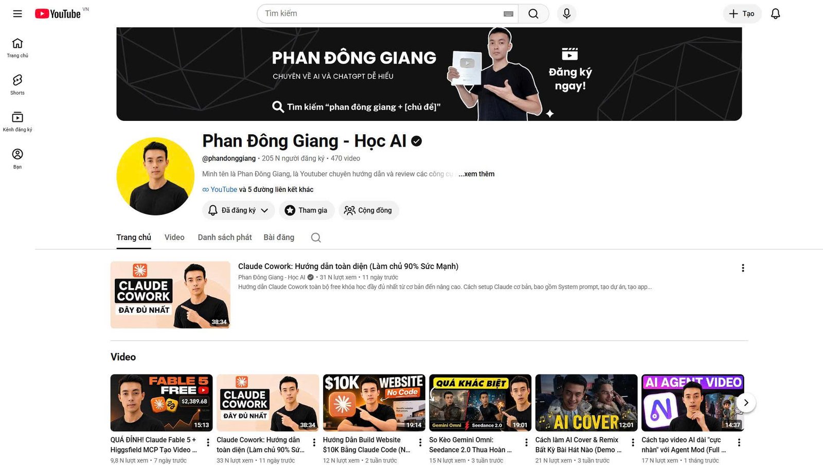 Trang kênh YouTube Phan Đông Giang - Học AI