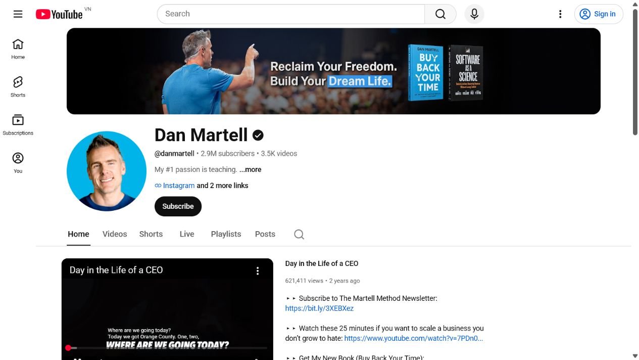 Ảnh chụp màn hình kênh YouTube của Dan Martell