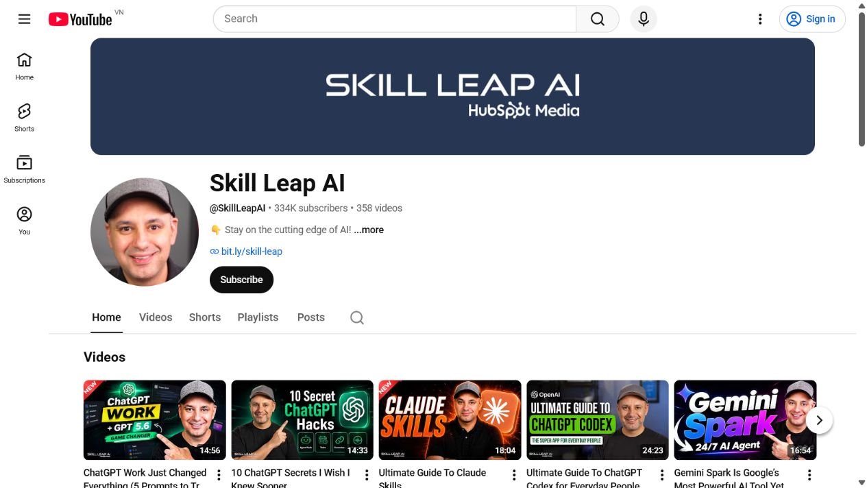 Ảnh chụp màn hình kênh YouTube của Skill Leap AI