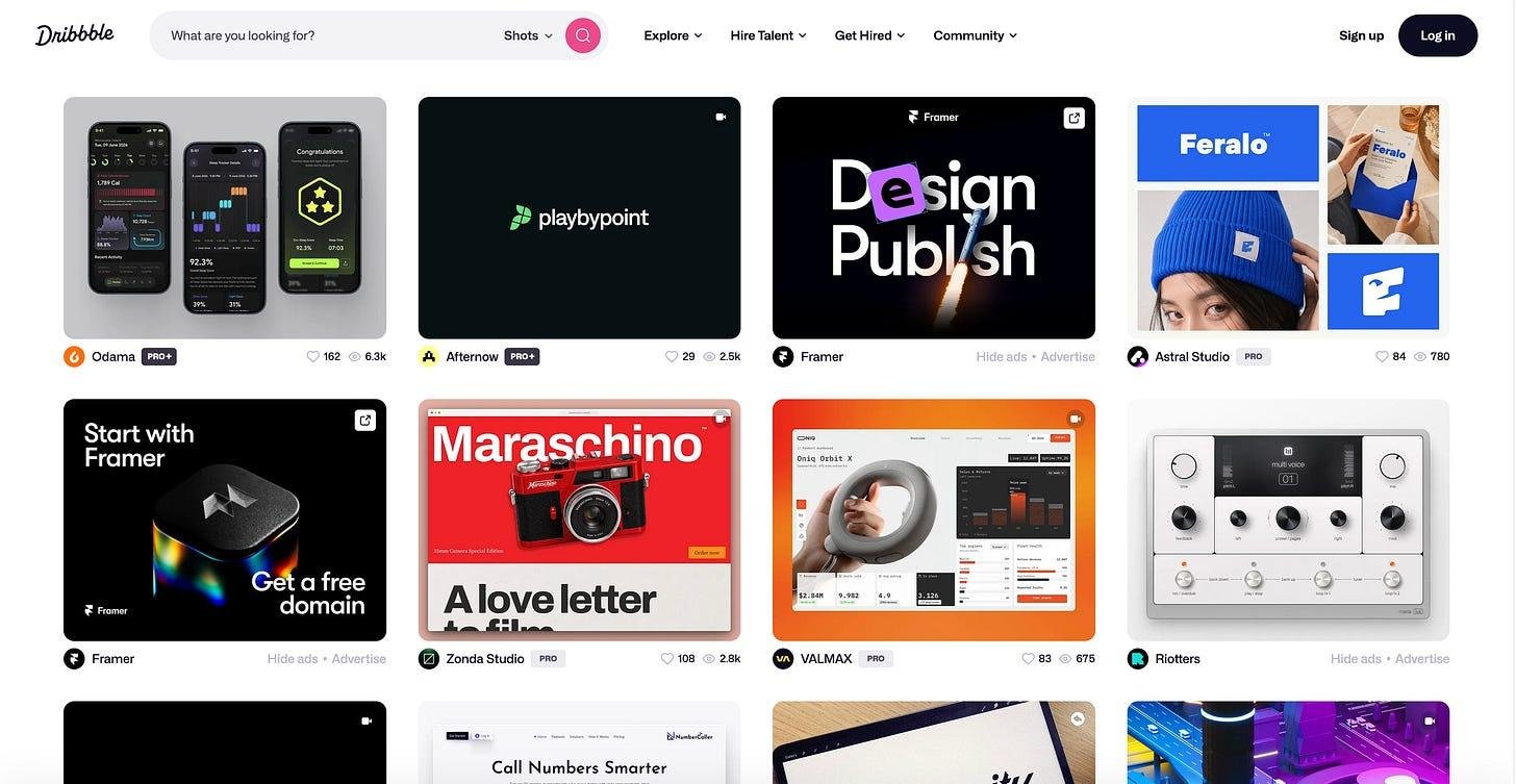 Ví dụ chụp màn hình một thiết kế từ Dribbble để tải lên Claude Code làm tham khảo