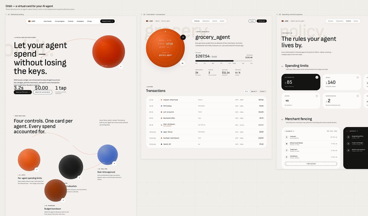 Ba khung thiết kế theo phong cách thương hiệu Mastercard do Claude Design tạo ra