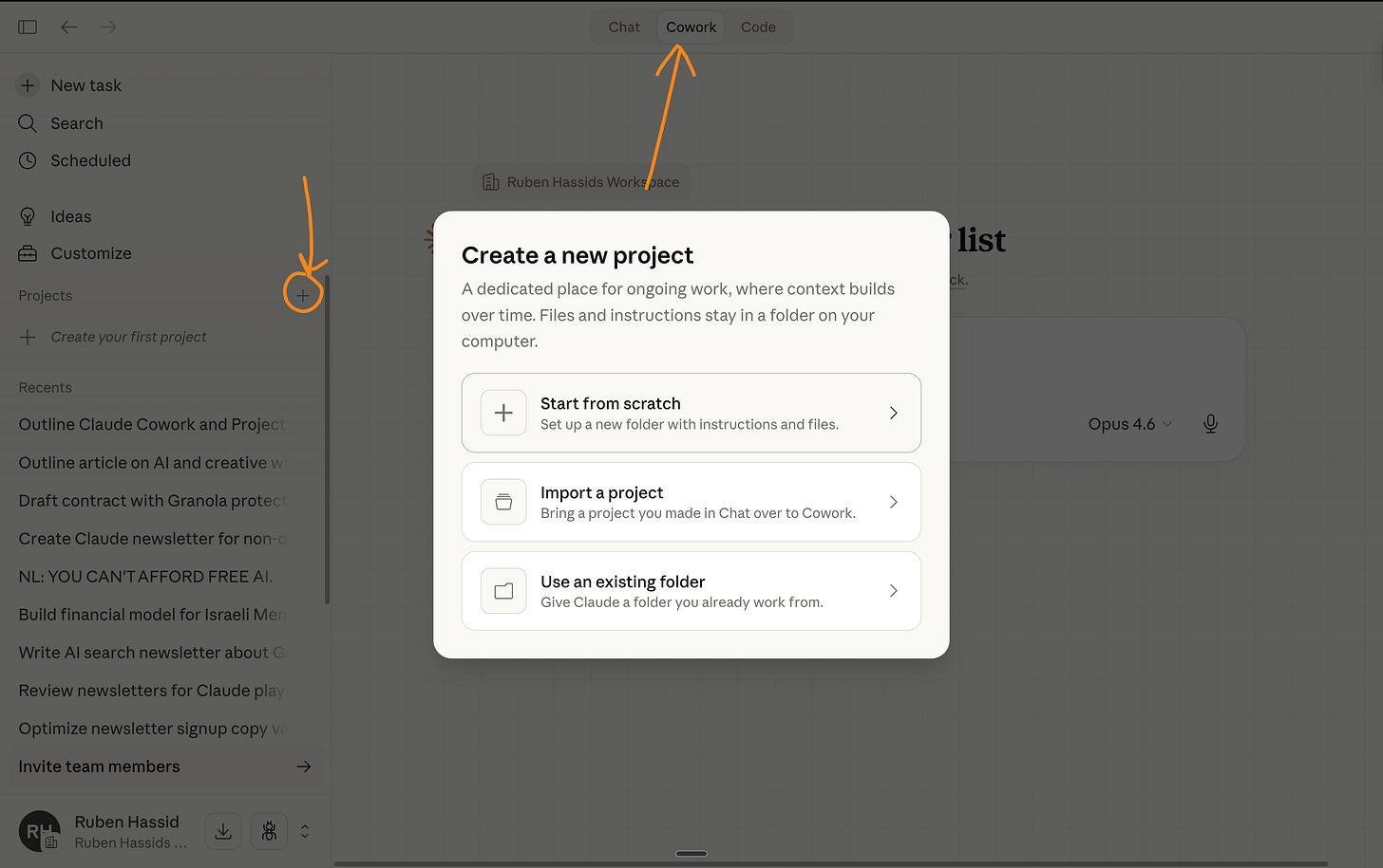 Vào tab Cowork rồi chọn Projects trong ứng dụng Claude desktop