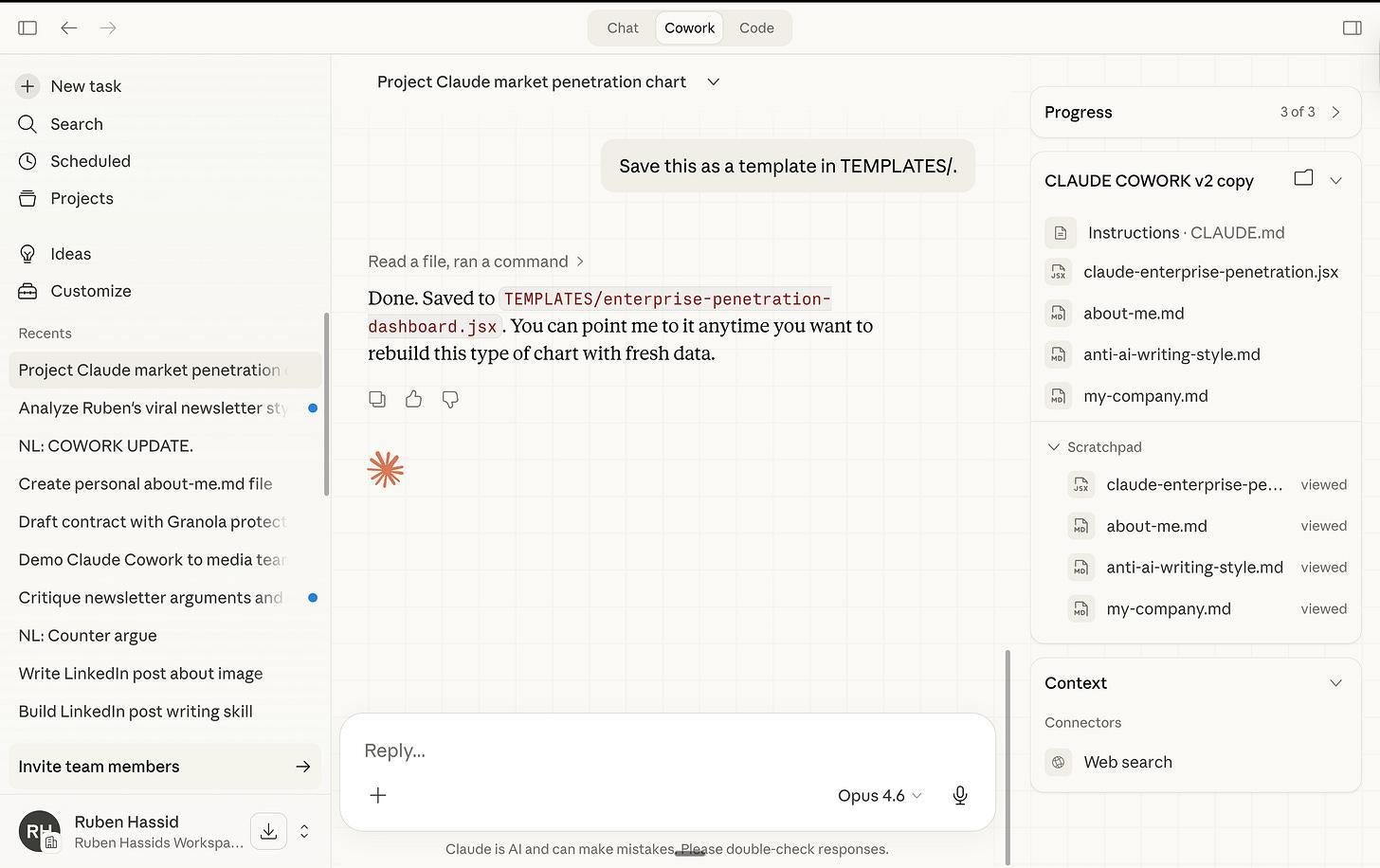 Yêu cầu Cowork lưu kết quả vừa tạo thành template trong folder TEMPLATES